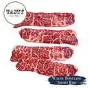 Three pieces of Wagyu boneless short ribs with 'Tasty Food Affair' logo on a white background.