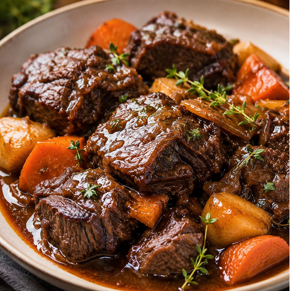 Slow-braised grass-fed beef cheek stew with carrots and potatoes – Tasty Food Affair