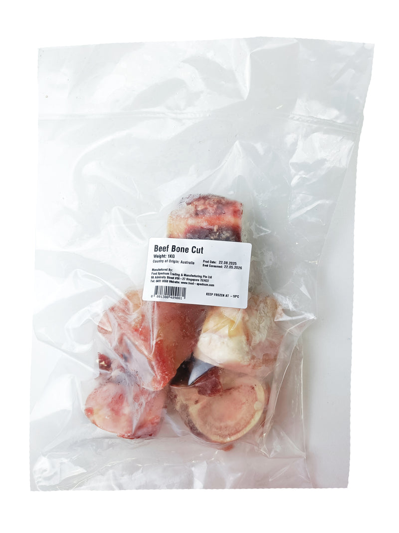Package of beef bones with a label on a white background
