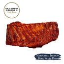 Marinated Iberico pork spare ribs with 'Tasty Food Affairs' branding on a white background