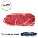 Young Prime grass-fed striploin steak from Australia, 250g, raw cut on butcher paper